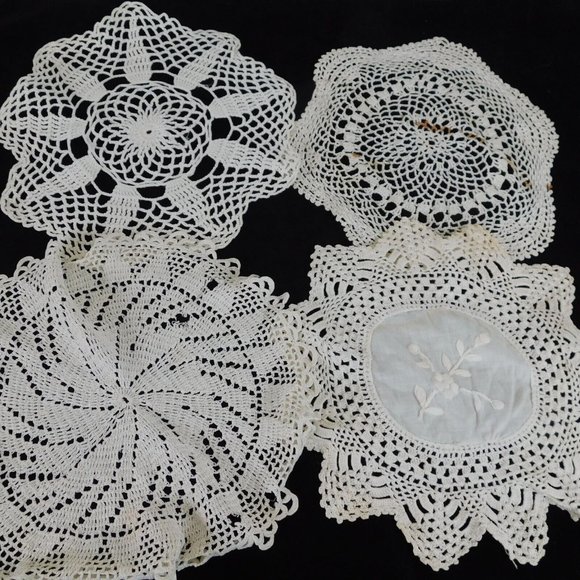 Handmade Other - Crocheted Doily Round Off White Cream Set of 4 Handmade 10/11" Diameter FLAW
